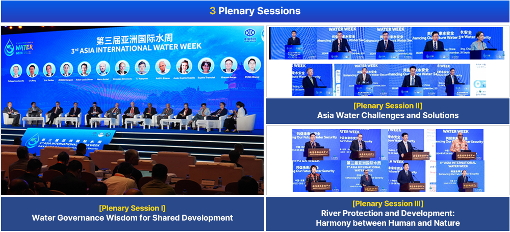 [3 Plenary Sessions] Plenary Session I: Water Governance Wisdom for Shared Development, Plenary Session II: Asia Water Challenges and Solutions, Plenary Session III: River Protection and Development: Harmony between Human and Nature